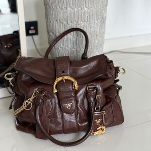 Vintage Prada Cervo Deerskin Animalier Large Satchel Cacao